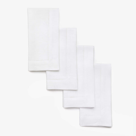 Solino Home servilletas de lino blanco con hemstitch, detalle de lujo para la mesa