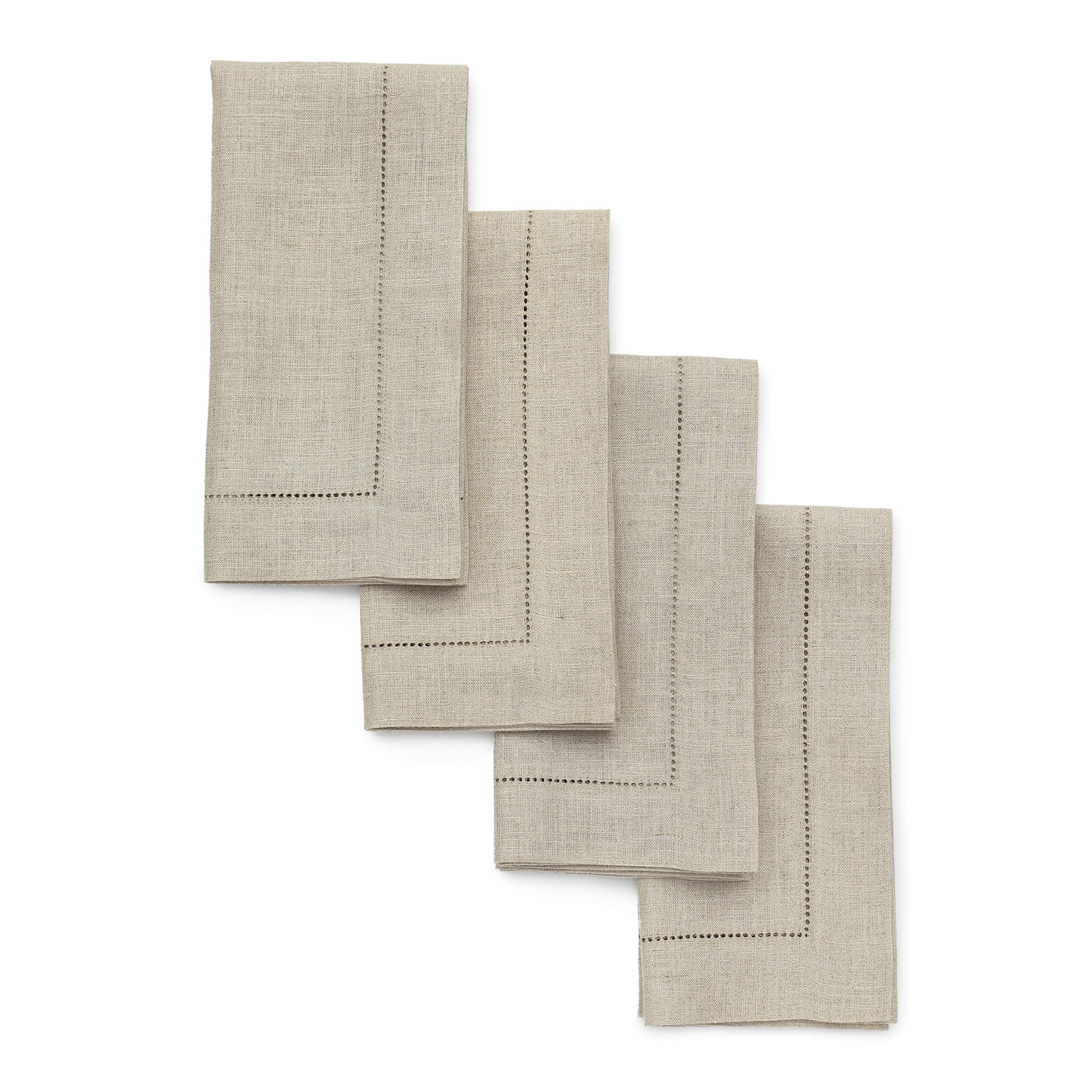Solino Home servilletas de lino natural con hemstitch, 20x20 pulgadas, borde elegante para mesa.