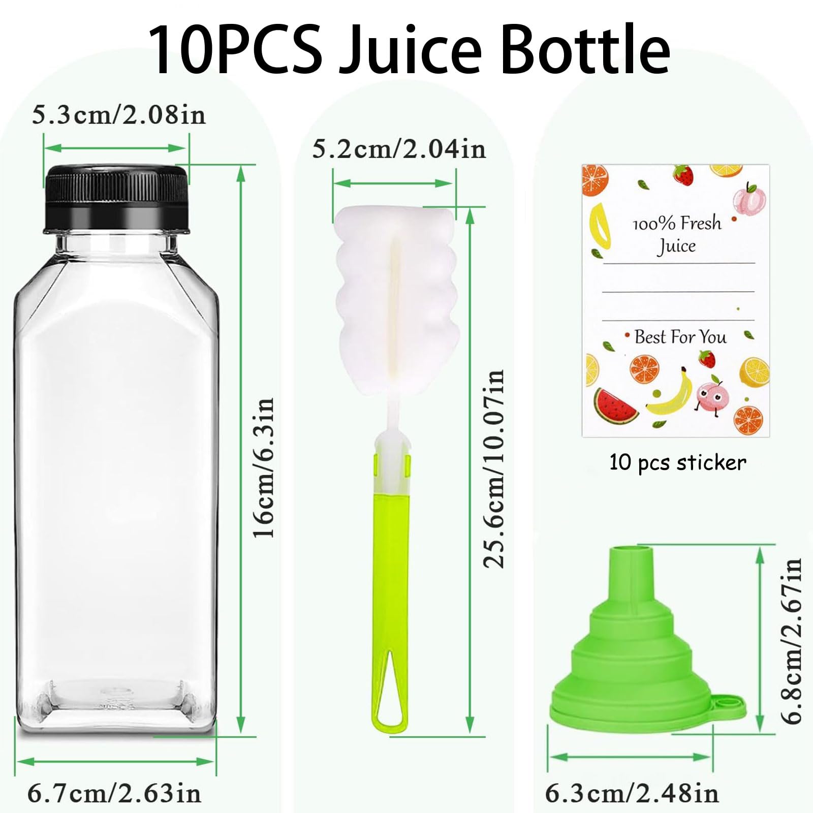 Botella cuadrada Sonfon transparente de 12 onzas, diseño práctico