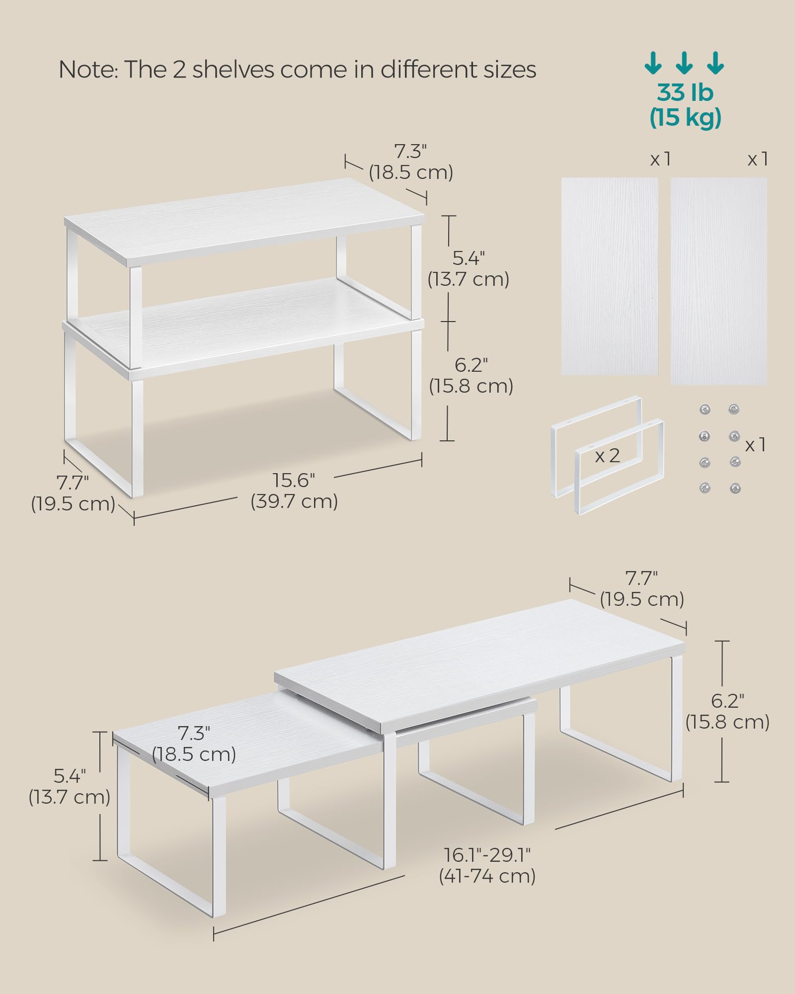 SONGMICS configuración en L o apilable, se adapta a cualquier espacio de la encimera.