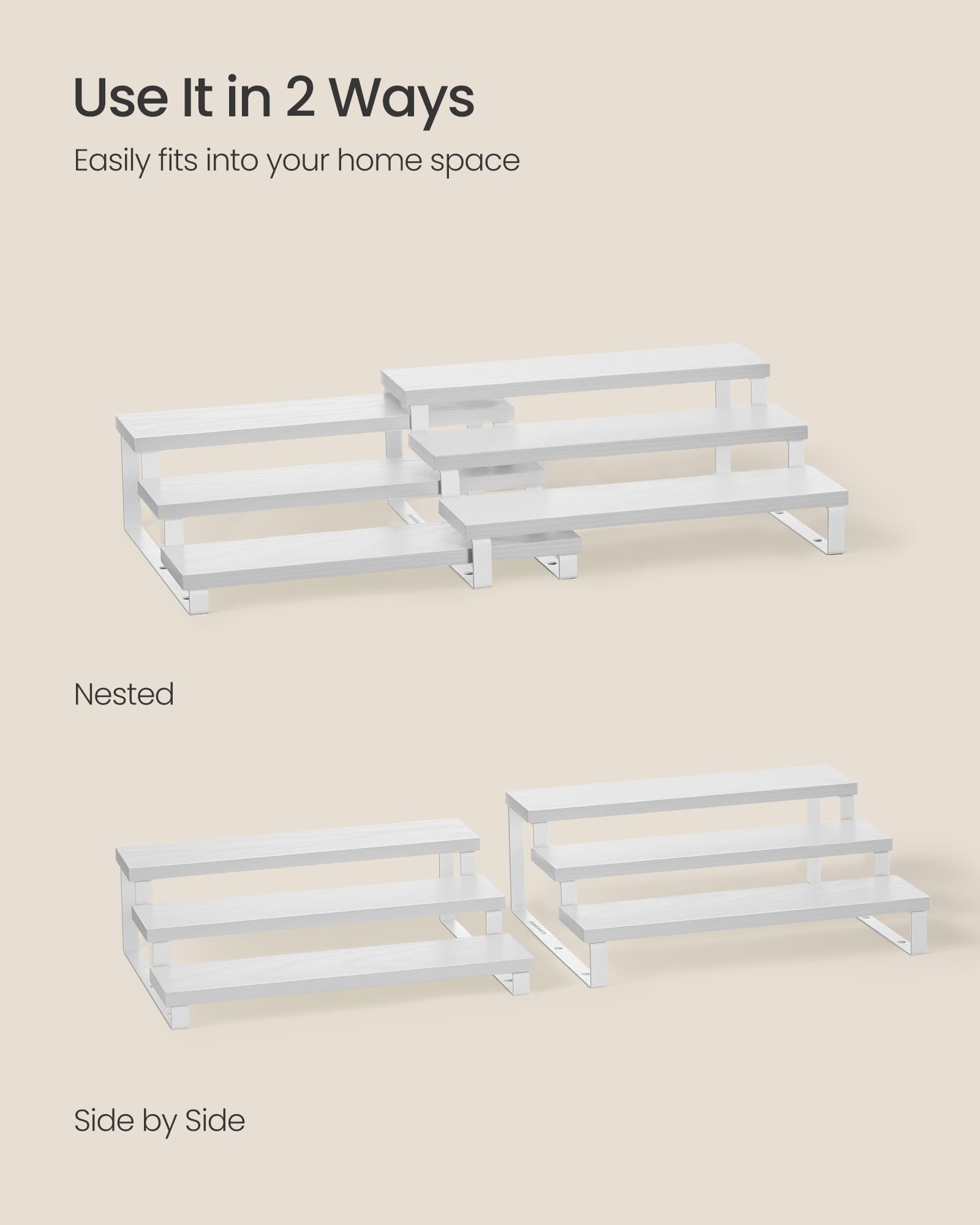 SONGMICS Display Risers: estructura robusta en madera ingenierada con base metálica.