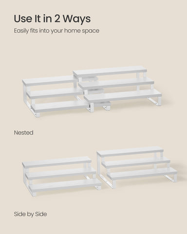 SONGMICS Display Risers: estructura robusta en madera ingenierada con base metálica.