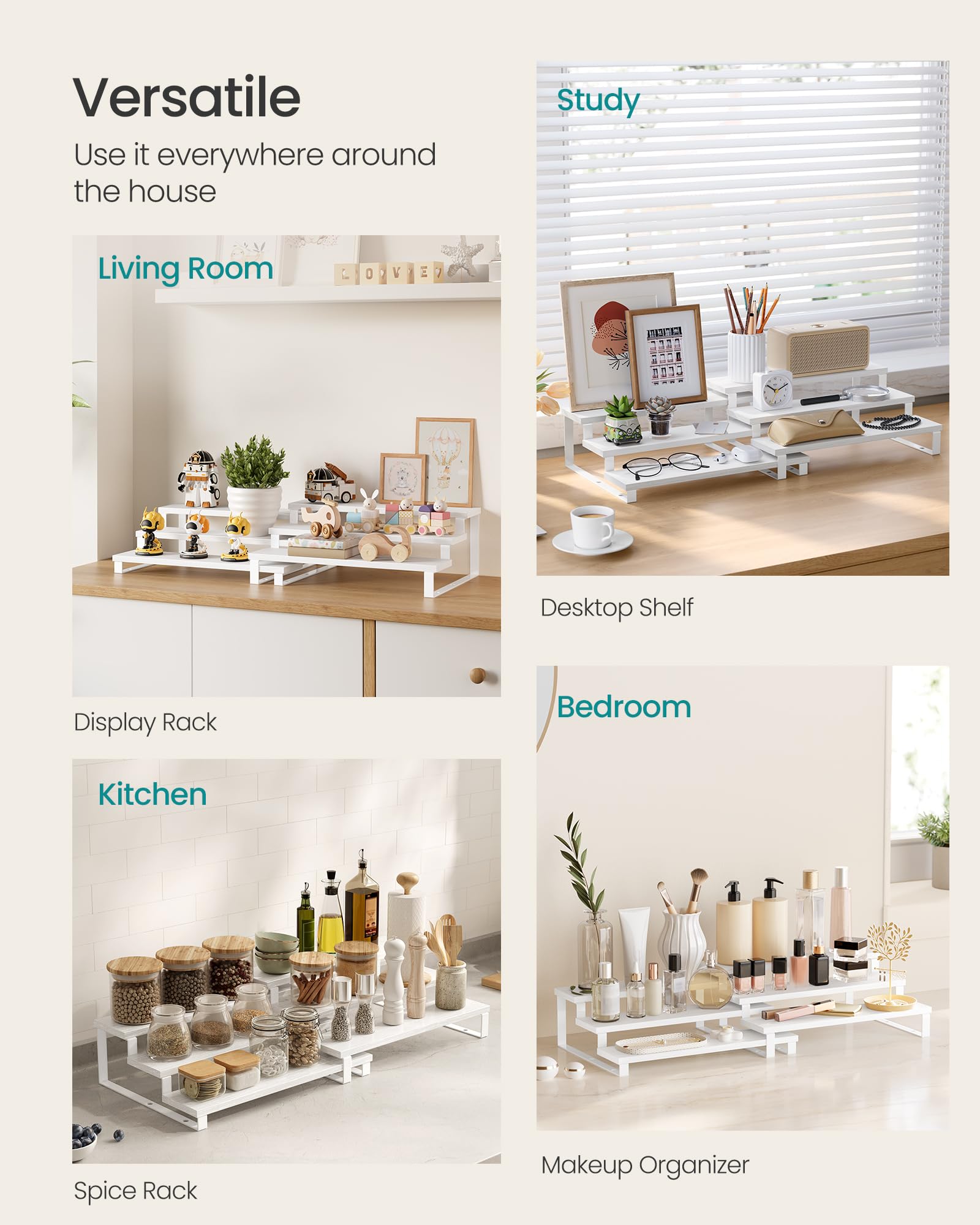 SONGMICS Display Risers: perfecto para cocina y tocador en casa.