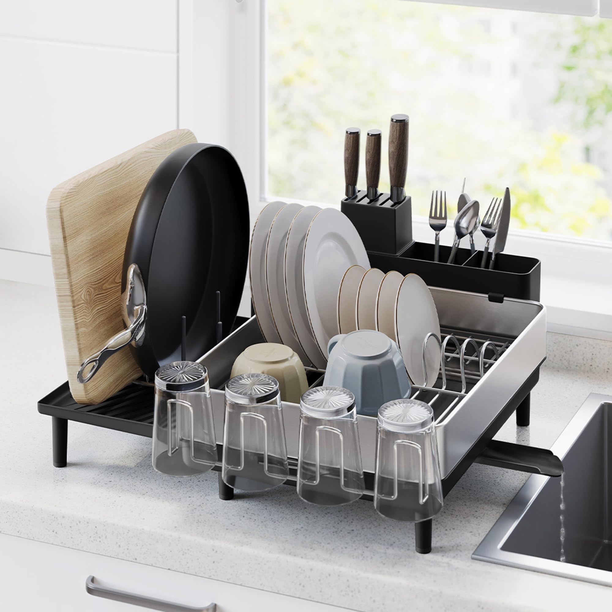 Escurridor SONGMICS extenso en acero inoxidable para platos, cocina ordenada.
