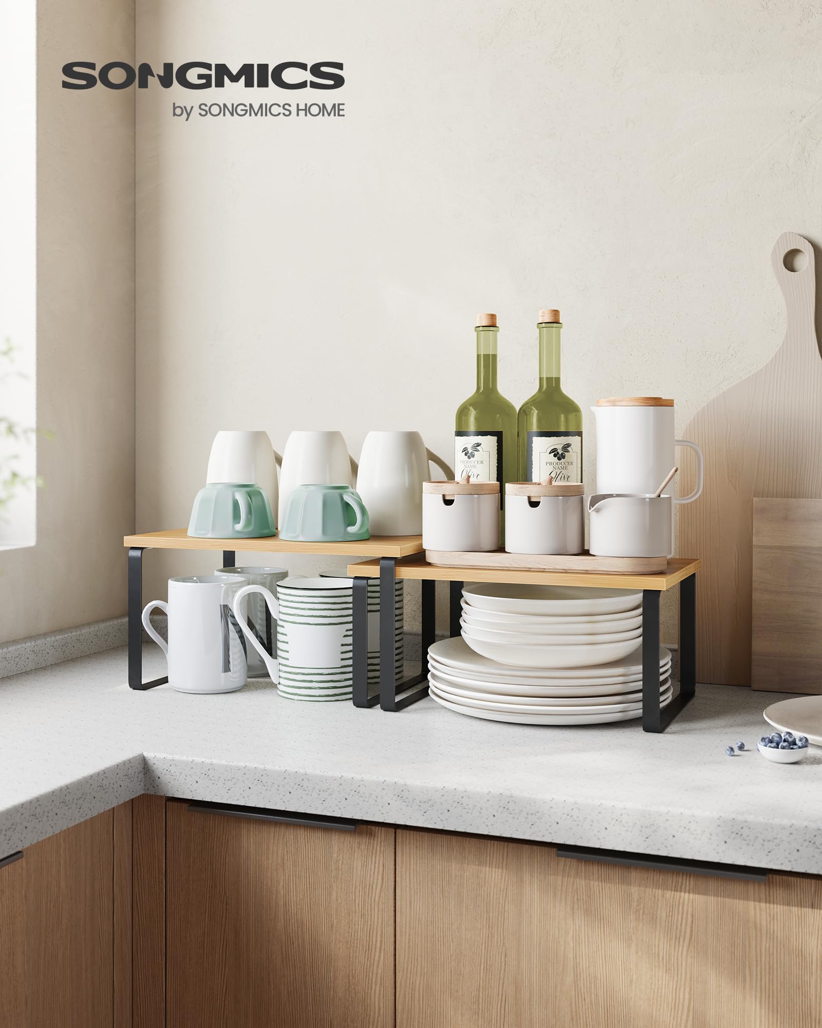 Songmics estante cocina apilable, diseño modular para aprovechar altura.