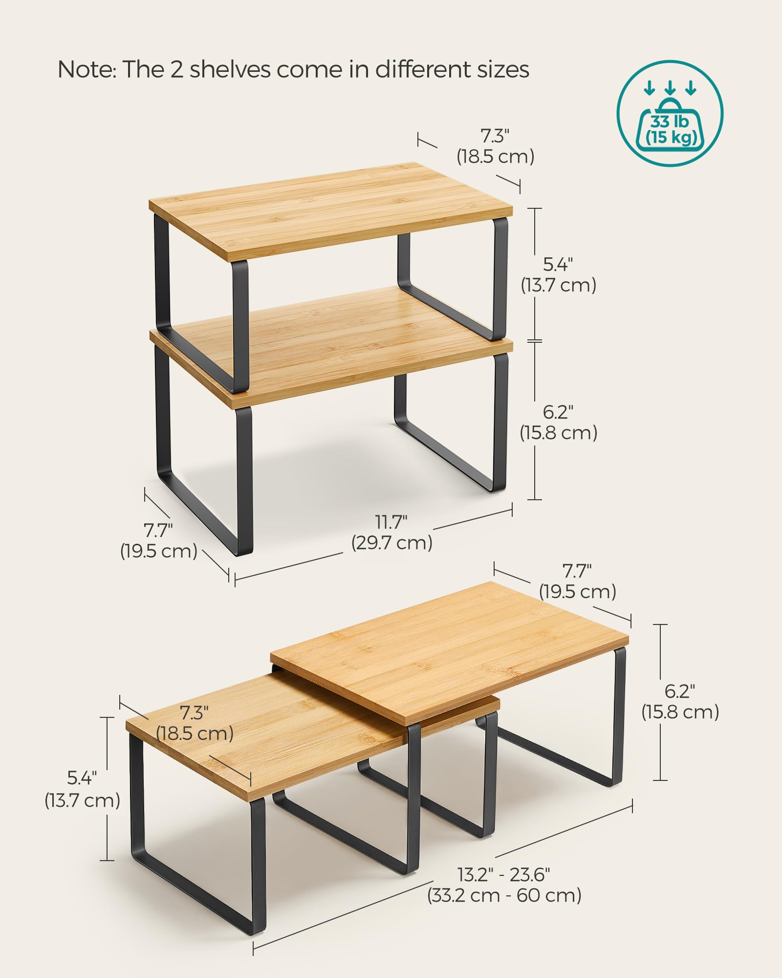 Songmics estante para condimentos en acero y madera, alta durabilidad.