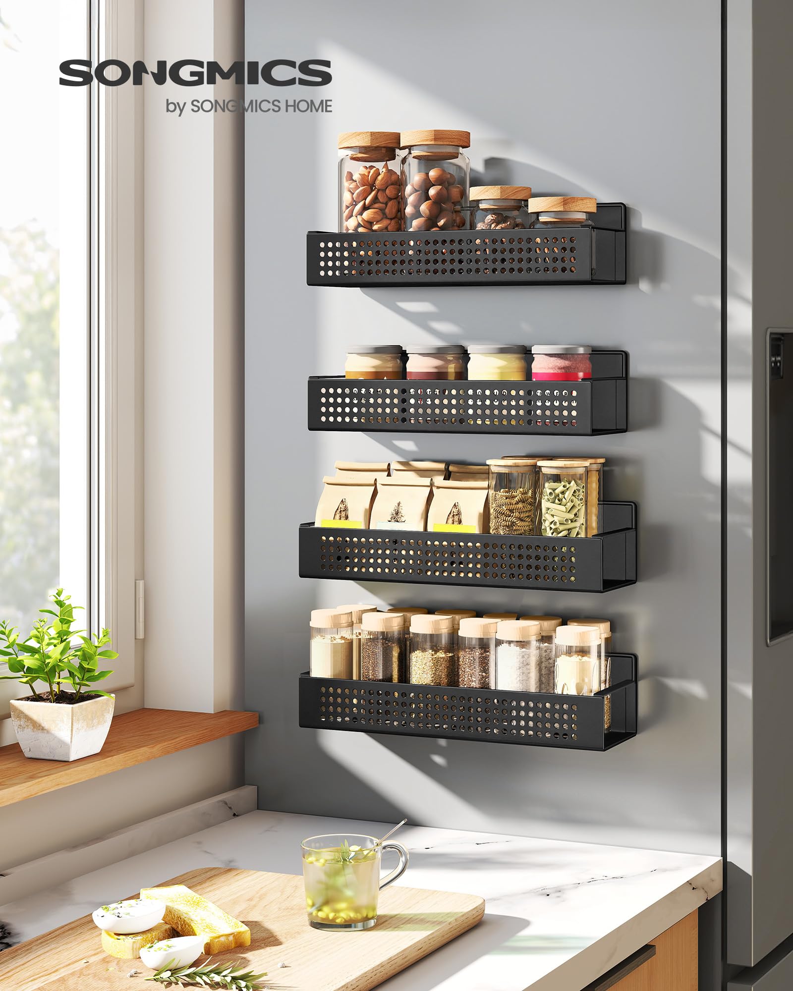 Estante magnético SONGMICS pequeño para refrigerador optimiza espacio en cocinas compactas