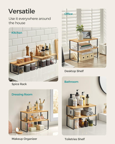 SONGMICS estante modular para cocina, madera ingenierada y marco de metal negro.