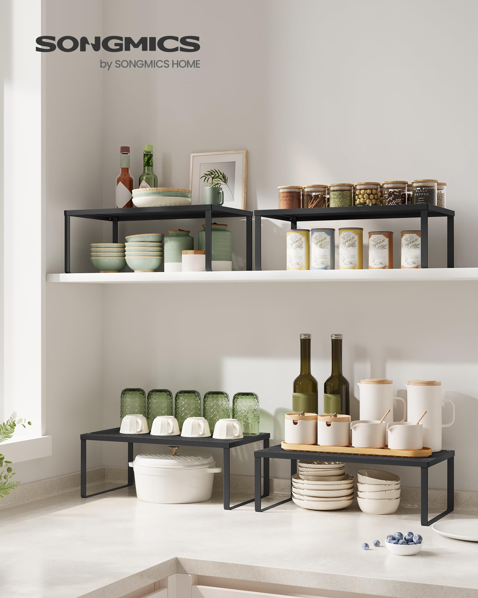 SONGMICS estanterías metálicas, diseño perforado, ideal para exhibir en la encimera.