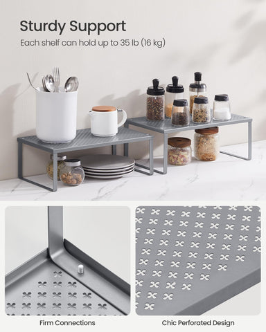 SONGMICS estantes apilables y expansibles para adaptar tu cocina.