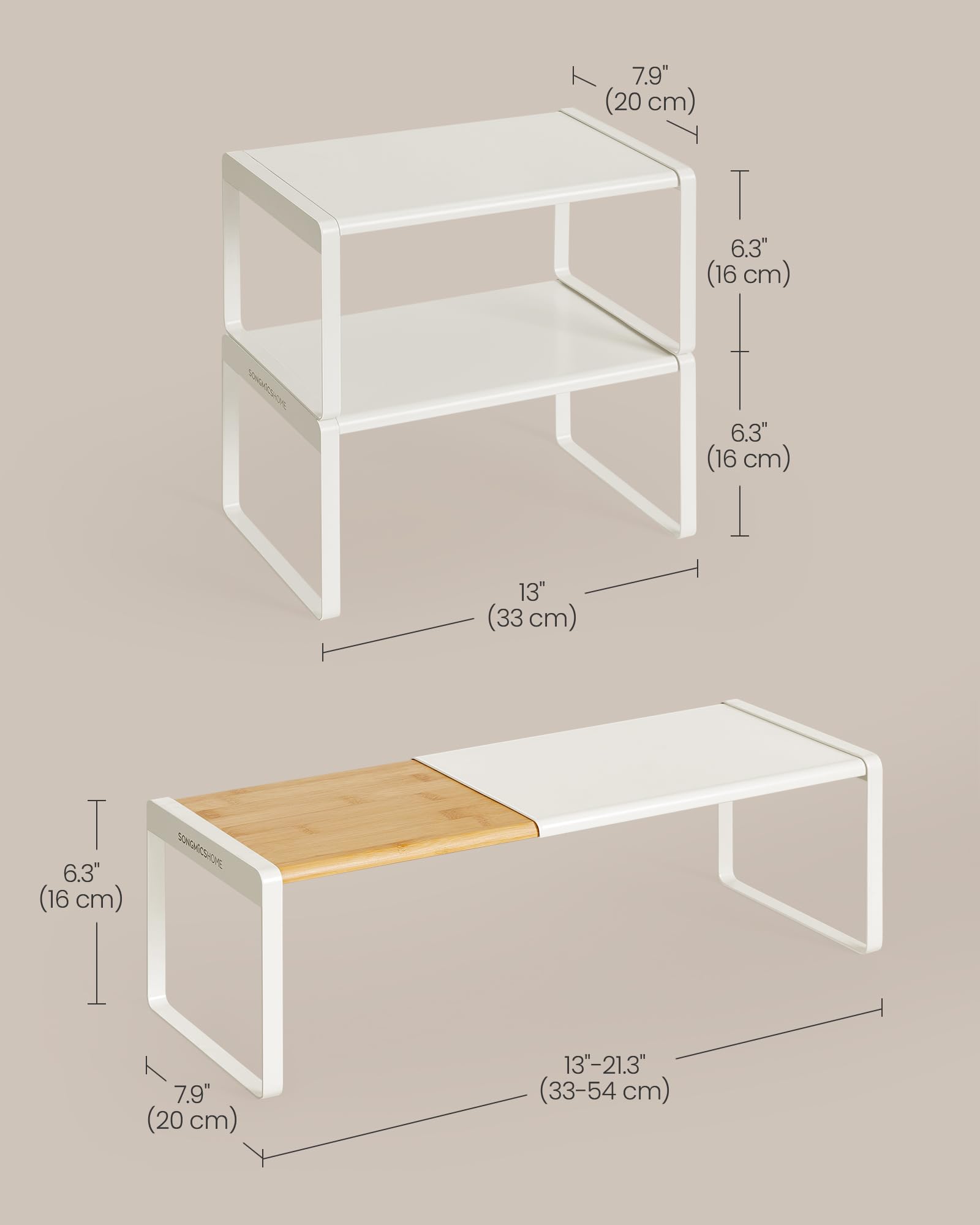 SONGMICS HOME estante de cocina apilable en beige crema, añade estilo práctico.