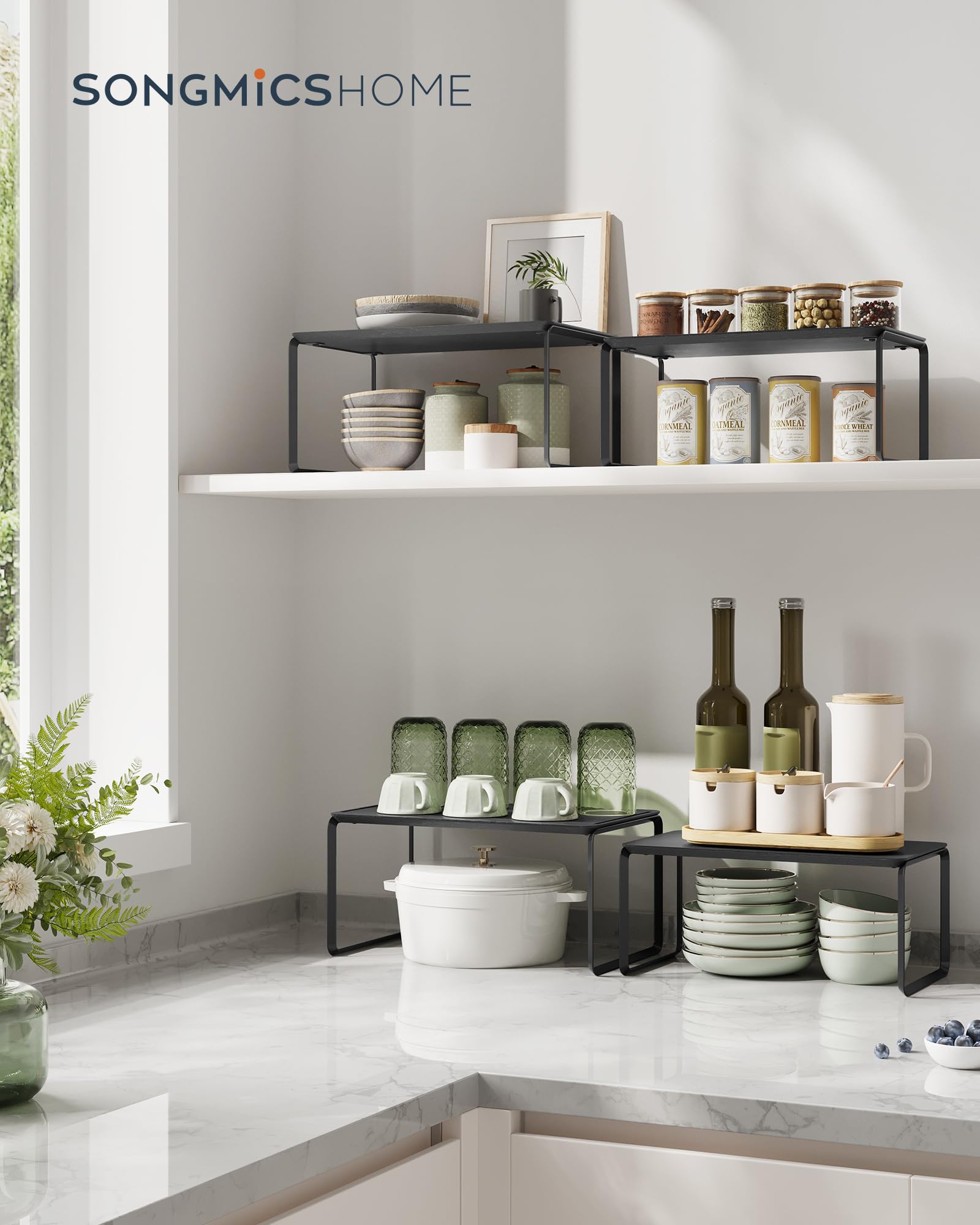 SONGMICS HOME Estantes de cocina compactos y apilables para mayor organizacion