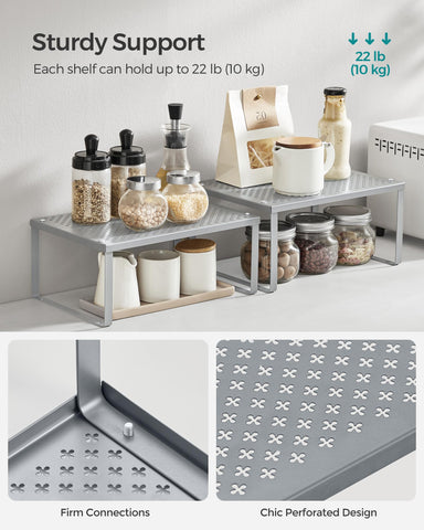 SONGMICS Spice Racks: opciones flexibles de colocación, apilables y separables para adaptar espacios.