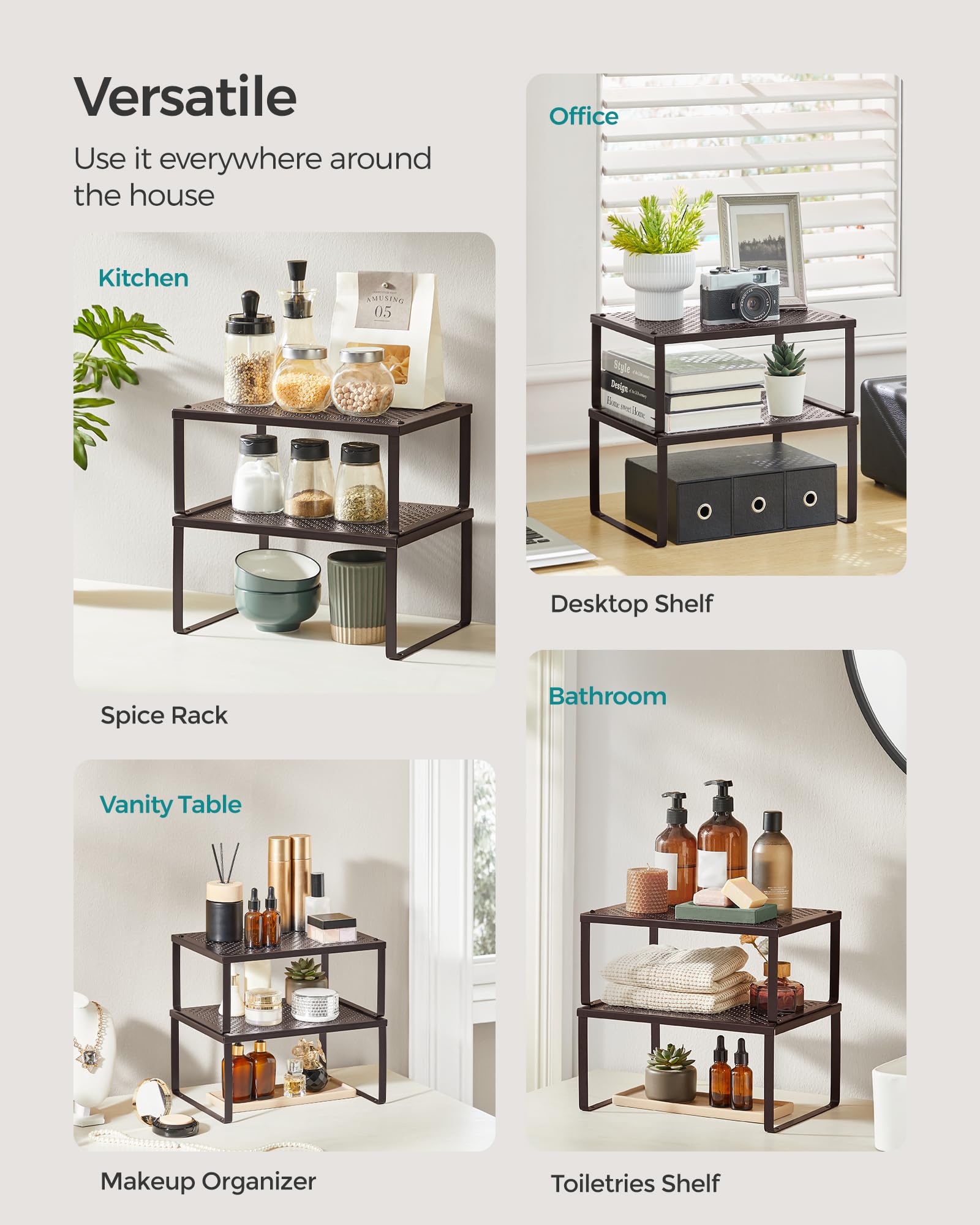 SONGMICS Spice Racks montaje y apilado flexibles para adaptar el espacio
