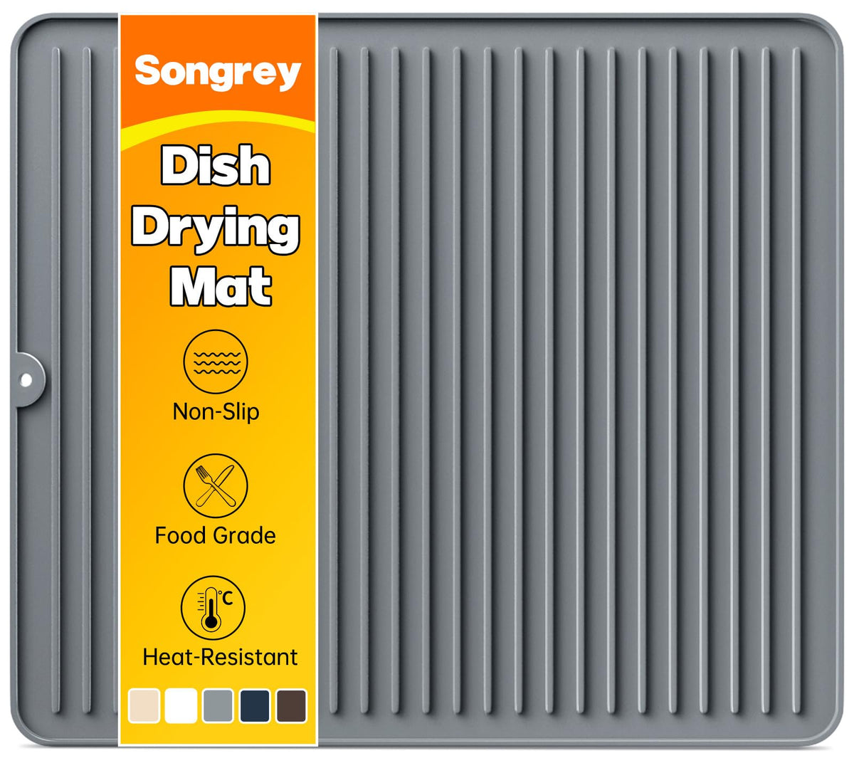 Songrey alfombrilla secado platos 18x16, silicona segura para encimera y secado rápido.