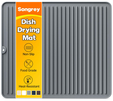 Songrey alfombrilla secado platos 18x16, silicona segura para encimera y secado rápido.
