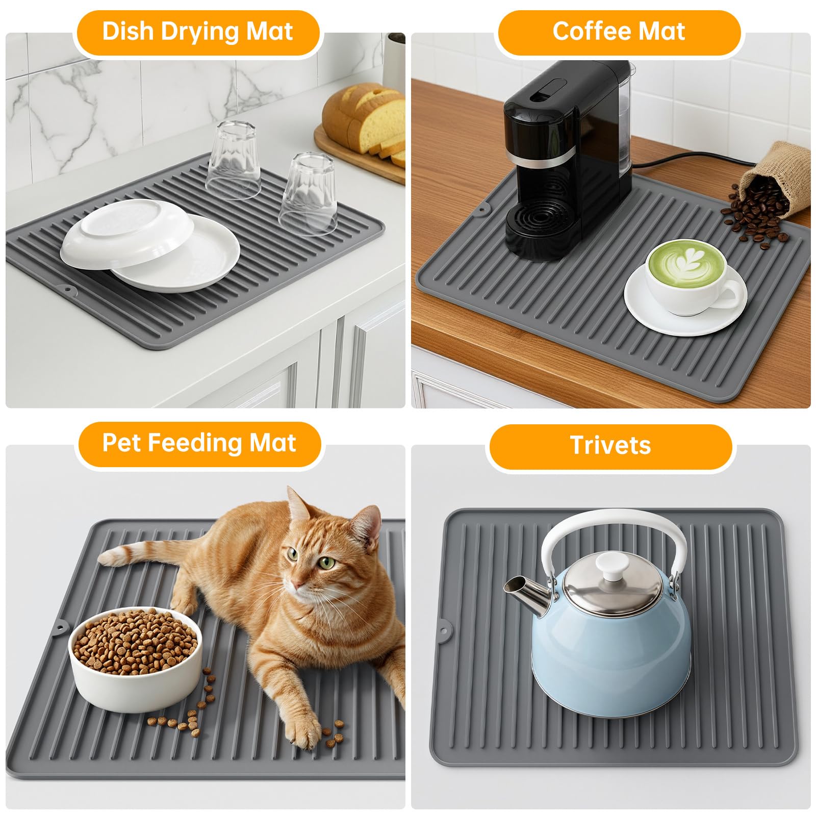 Songrey uso multiuso en cocina, base de secado y almohadilla resistente para alimentos.