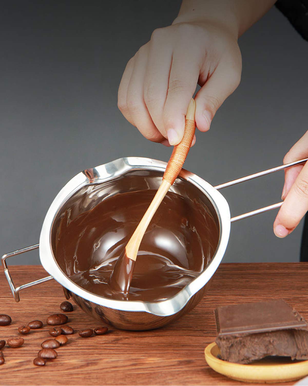 Vertedores dobles para verter chocolate o caramelo con control