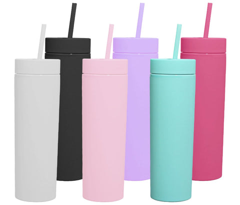 Sonoup Skinny Tumbler con tapa y popotes, acabado mate, 16 oz.