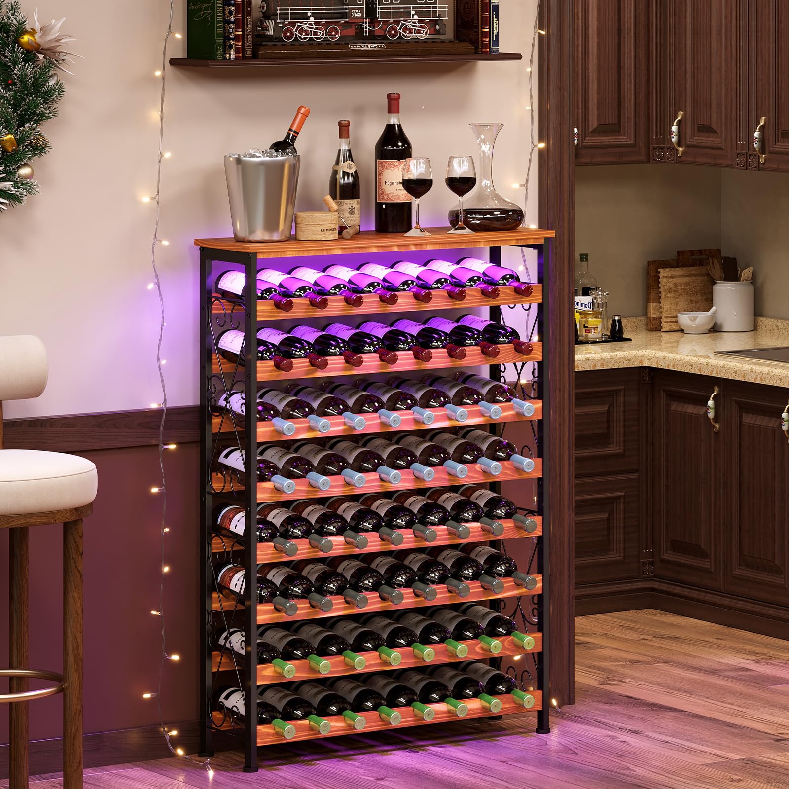 Sonyabecca estante vino 64 botellas con iluminacion LED para exhibir coleccion