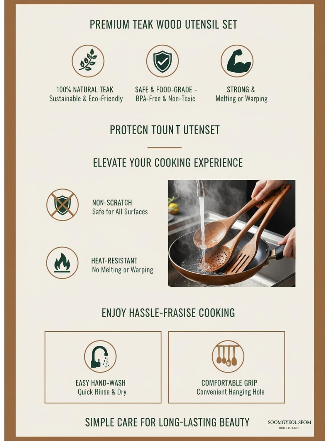 SOOMGYEOL SEOM set teca para cocinar, diseño no rayante protege sartenes
