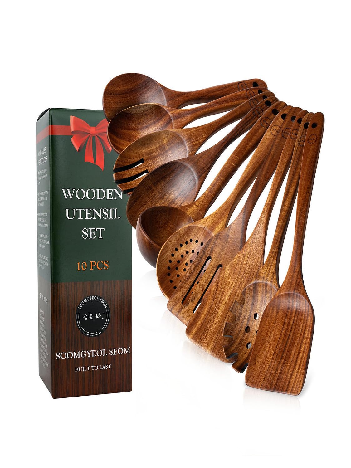 SOOMGYEOL SEOM utensilios teca, juego de 10 piezas, duraderos para cocinar diario