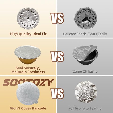 Sootozy cápsulas reutilizables Vertuo: tapas de aluminio para sellar con precisión.