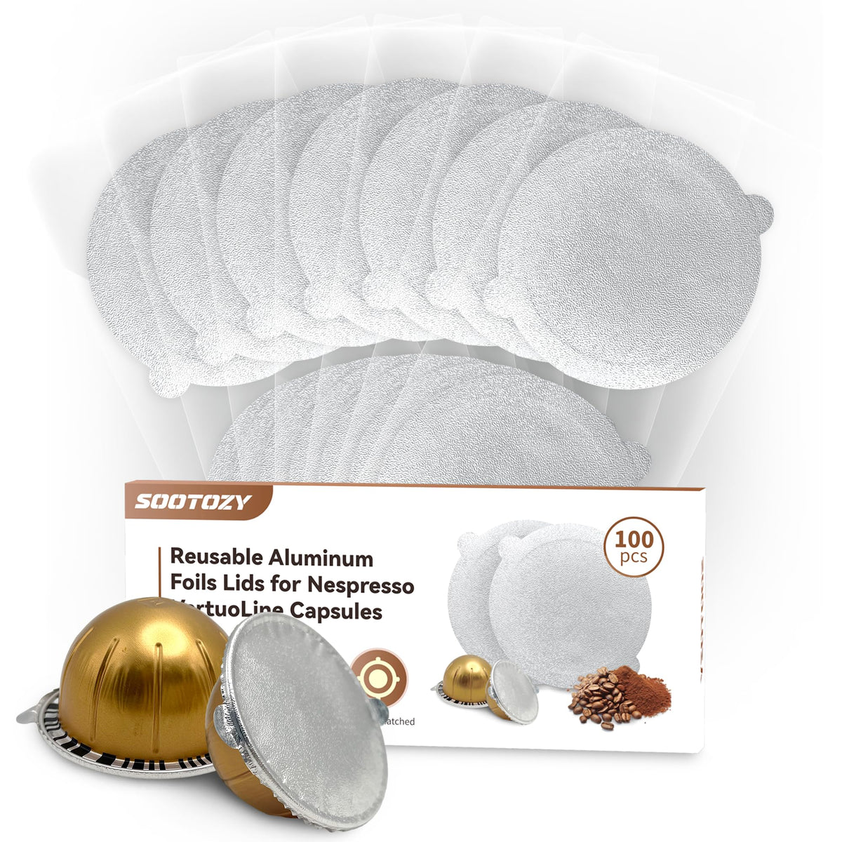 Sootozy tapas de aluminio para Vertuo: sellado seguro y reutilizable para cápsulas.