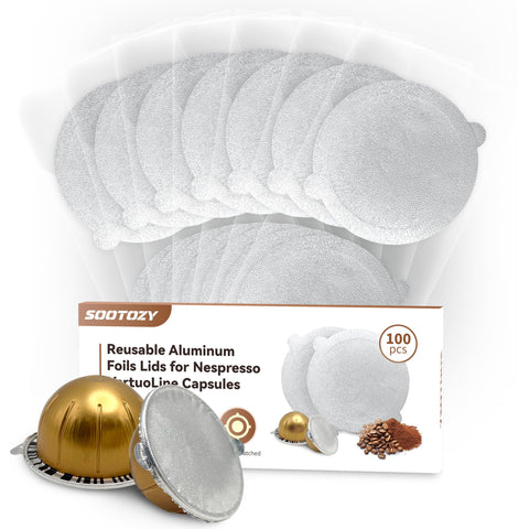 Sootozy tapas de aluminio para Vertuo: sellado seguro y reutilizable para cápsulas.