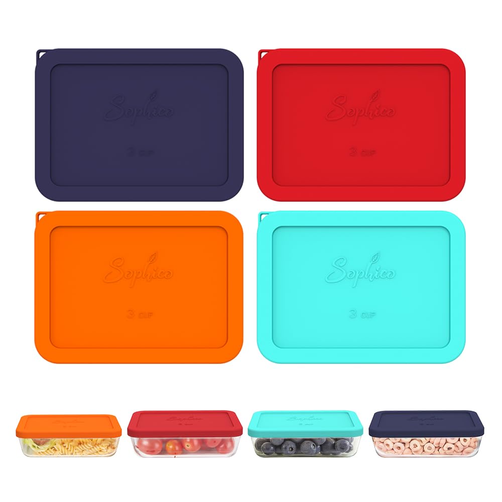 Tapas rectangulares SOPHICO de silicona para tazones de 3 tazas, ajuste seguro