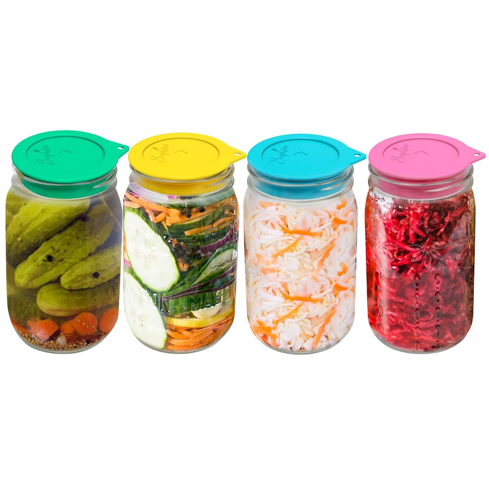 Tapas SOPHICO de fermentación en silicona para frascos boca ancha, uso fácil en casa.