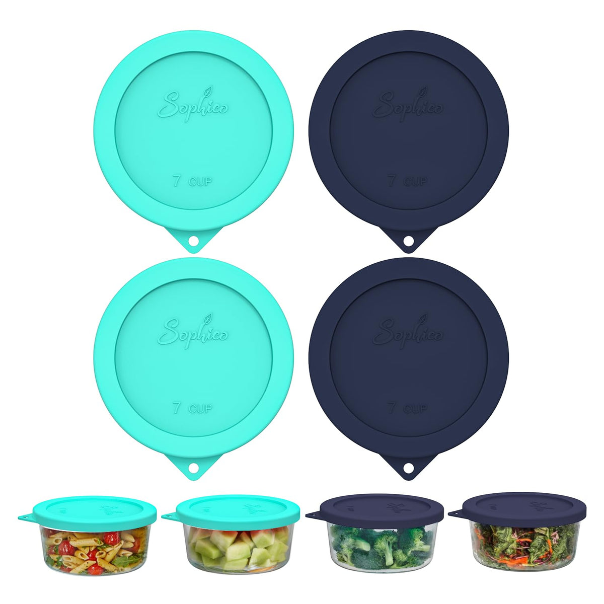 SOPHICO tapas redondas de silicona para tazones de vidrio de 6/7 tazas, sellado hermético para frescura