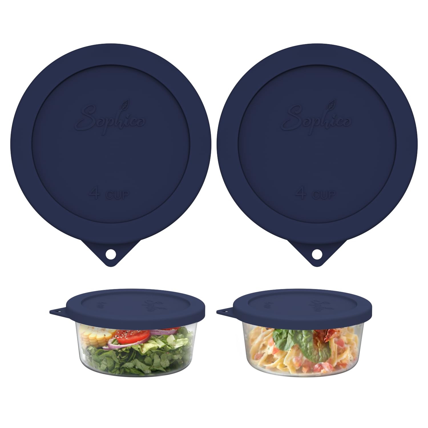 Tapas de silicona Sophico para 4 tazas, color azul marino, juego de dos piezas.