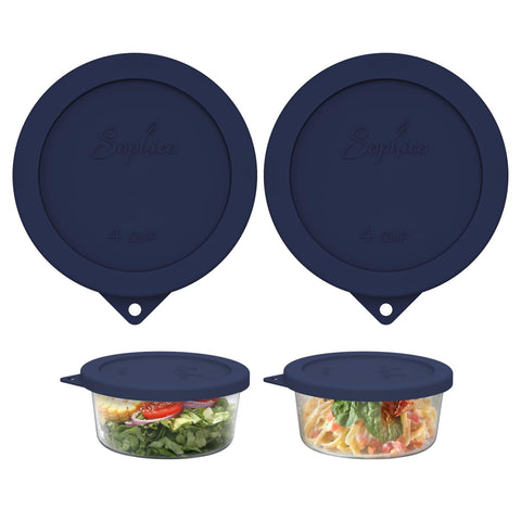 Tapas de silicona Sophico para 4 tazas, color azul marino, juego de dos piezas.