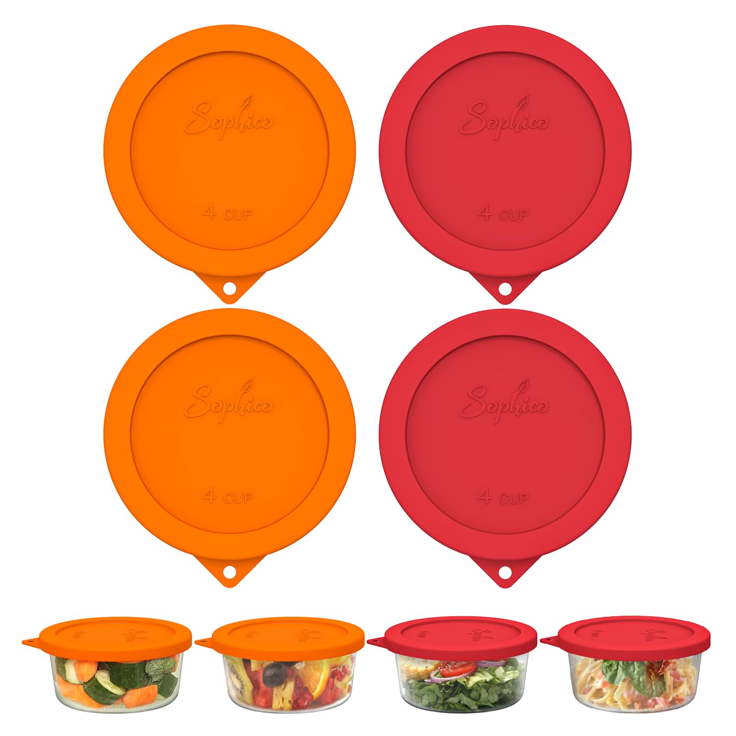 Tapas SOPHICO de silicona para 4 tazas, sellado hermético para frescura.