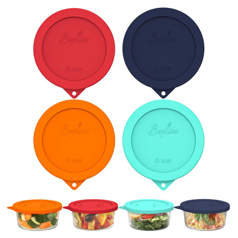 SOPHICO tapas de silicona para 4 tazas con sello hermético que mantiene la frescura.