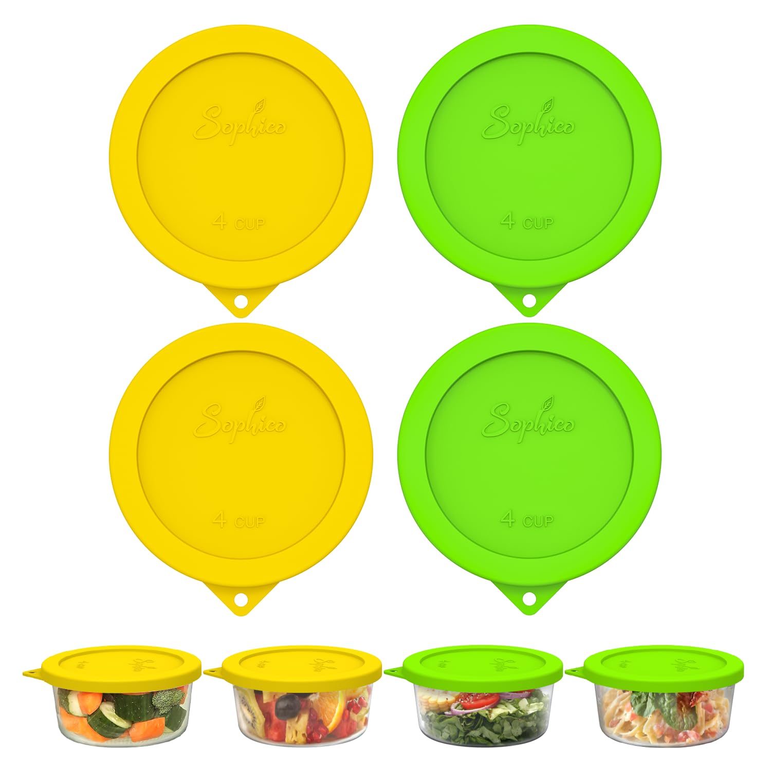Tapa de SOPHICO para 4 tazas con color amarillo-verde y sello hermético.