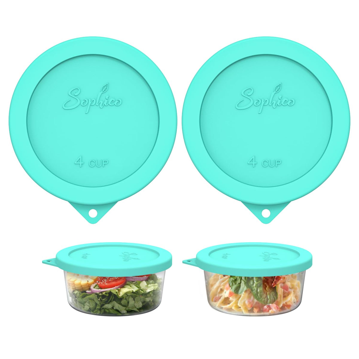 SOPHICO tapas de silicona para tazón 4 tazas, ajuste hermético para conservar frescura.