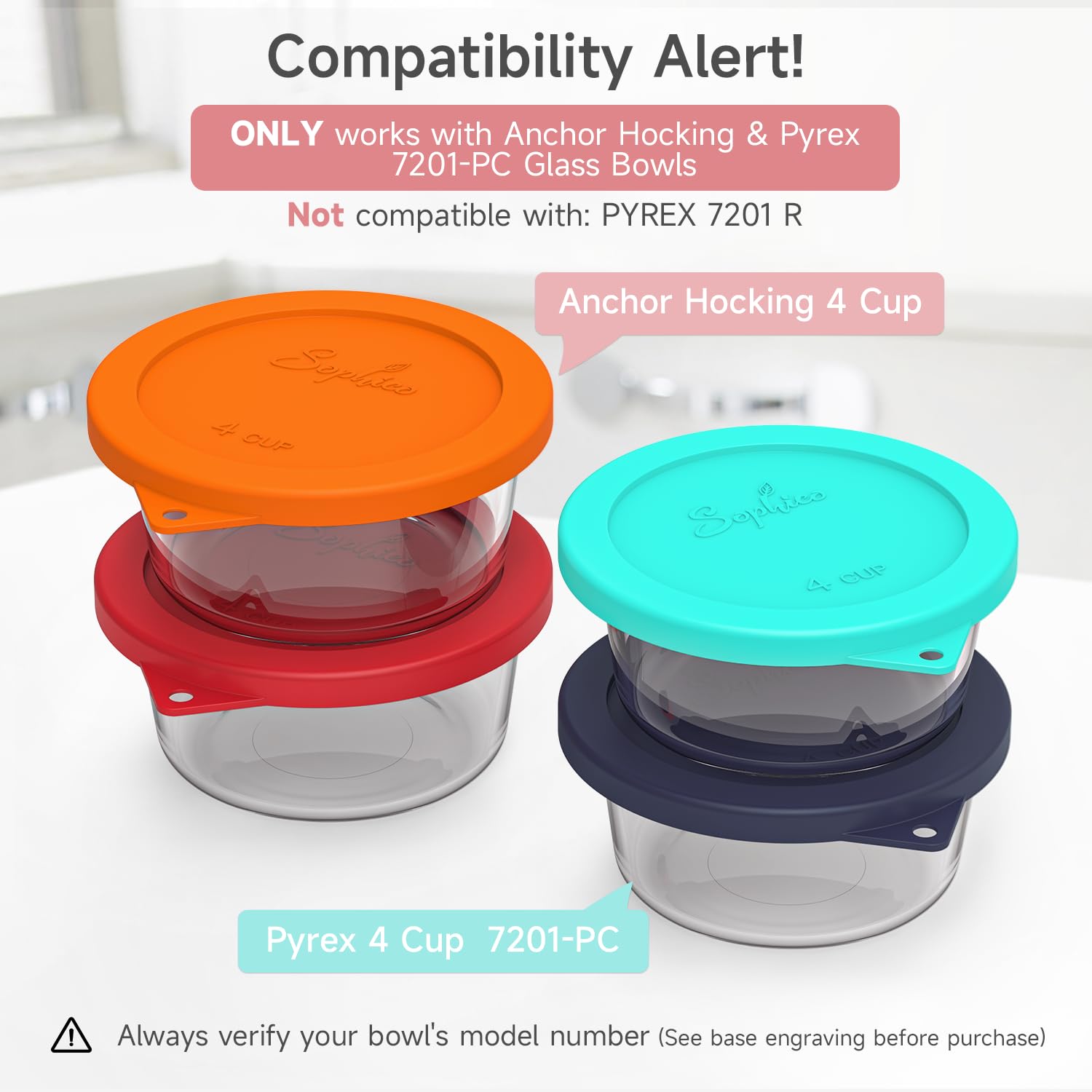 Tapas SOPHICO de silicona para vidrio redondo, compatibles con Anchor Hocking y Pyrex.