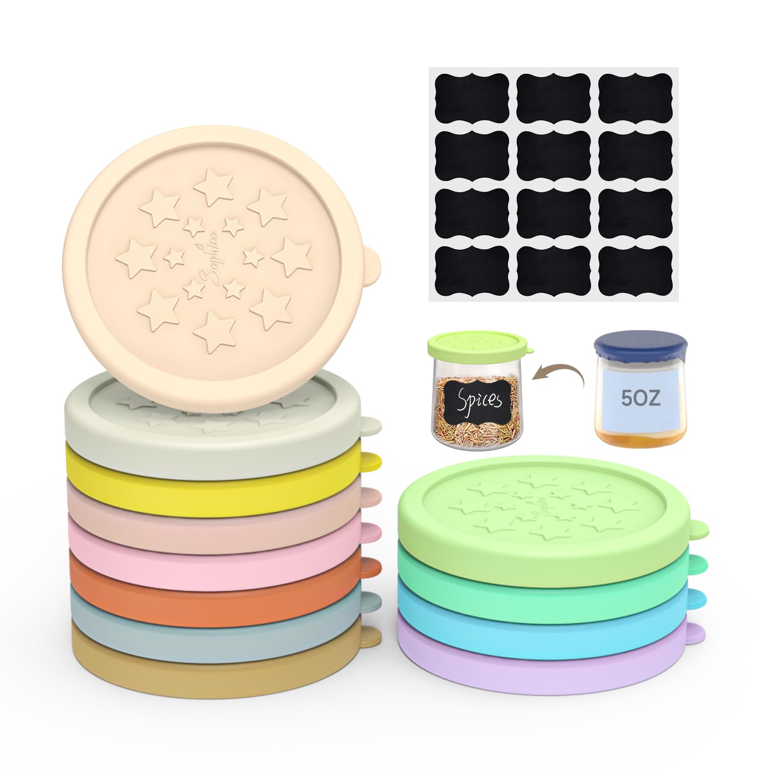 Tapas de silicona SOPHICO Oui para tarro de yogur 5 onzas, sellado hermético.