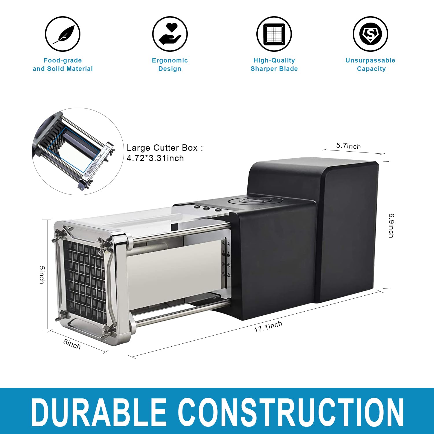 Sopito con hoja de 3/8 pulgadas para tiras de papas uniformes.