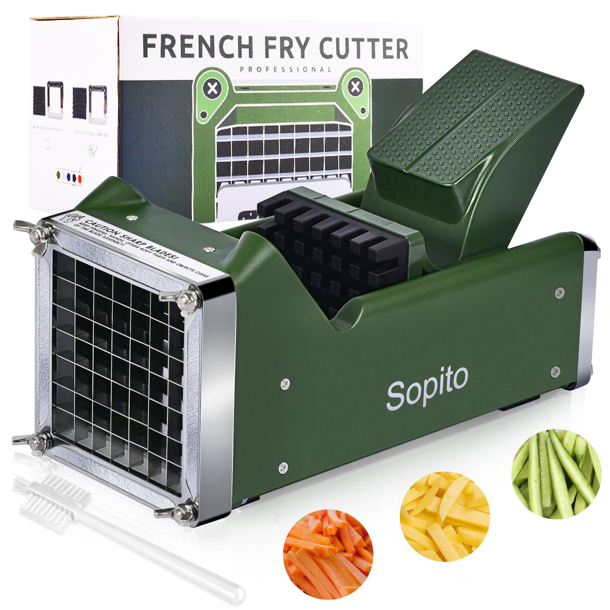 Sopito cortador de patatas con hoja 304 inox, cortes uniformes.