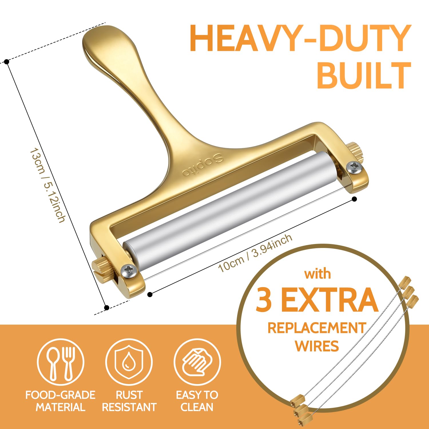 Sopito Cortaquesos dorado con diseño ergonómico para uso diario en cocina.