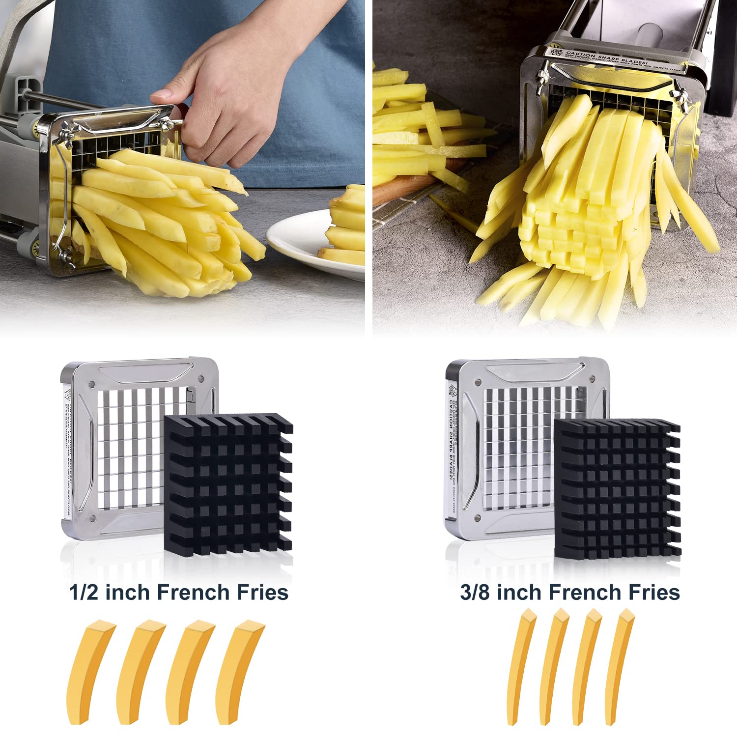 Sopito corte papas 3-8 detalle de filo para porciones uniformes.