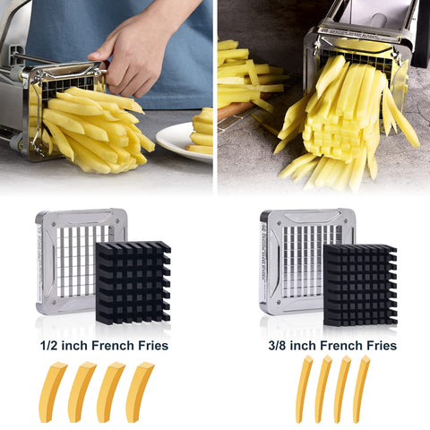 Sopito corte papas 3-8 detalle de filo para porciones uniformes.