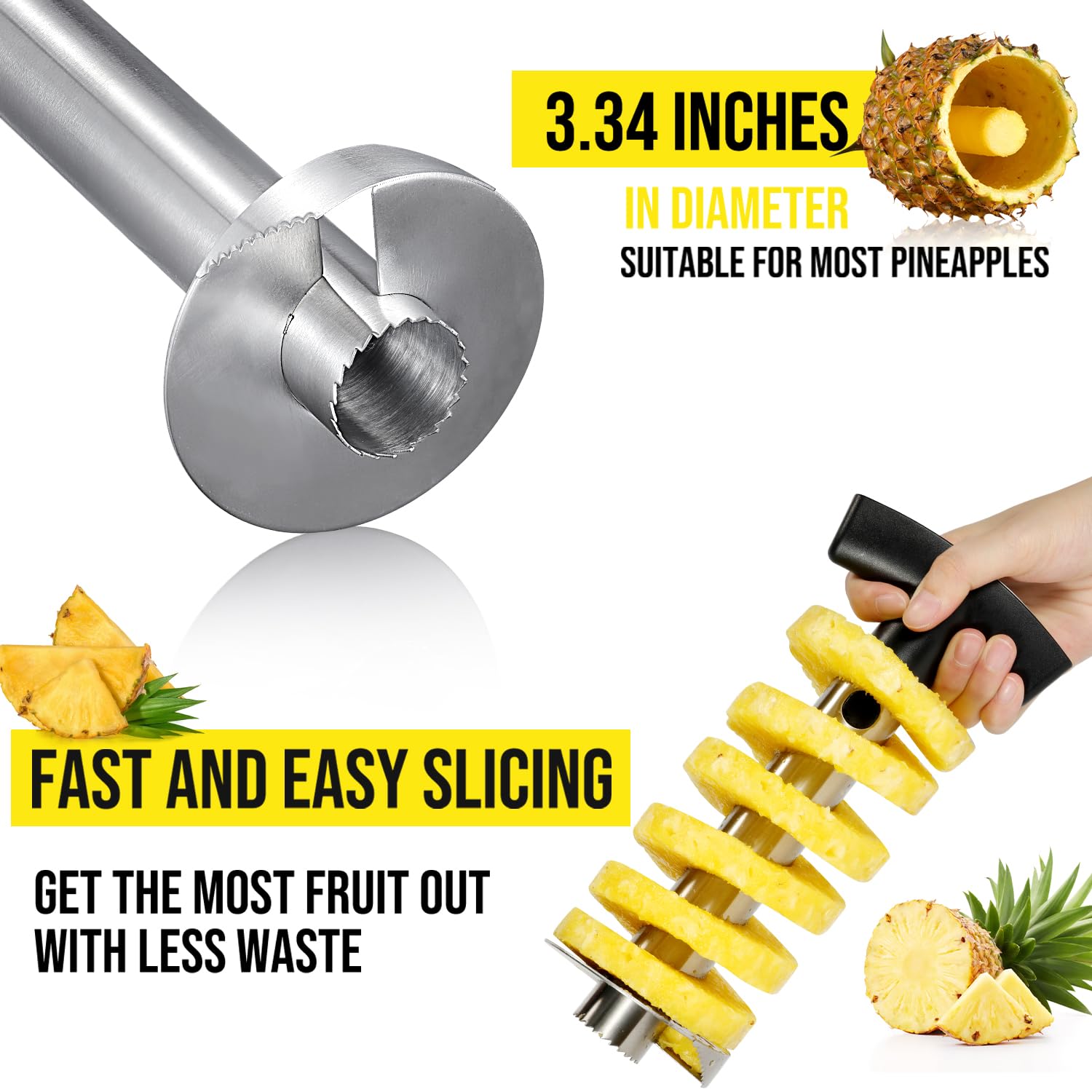 Sopito mango ergonómico facilita el giro al descoronar la piña.