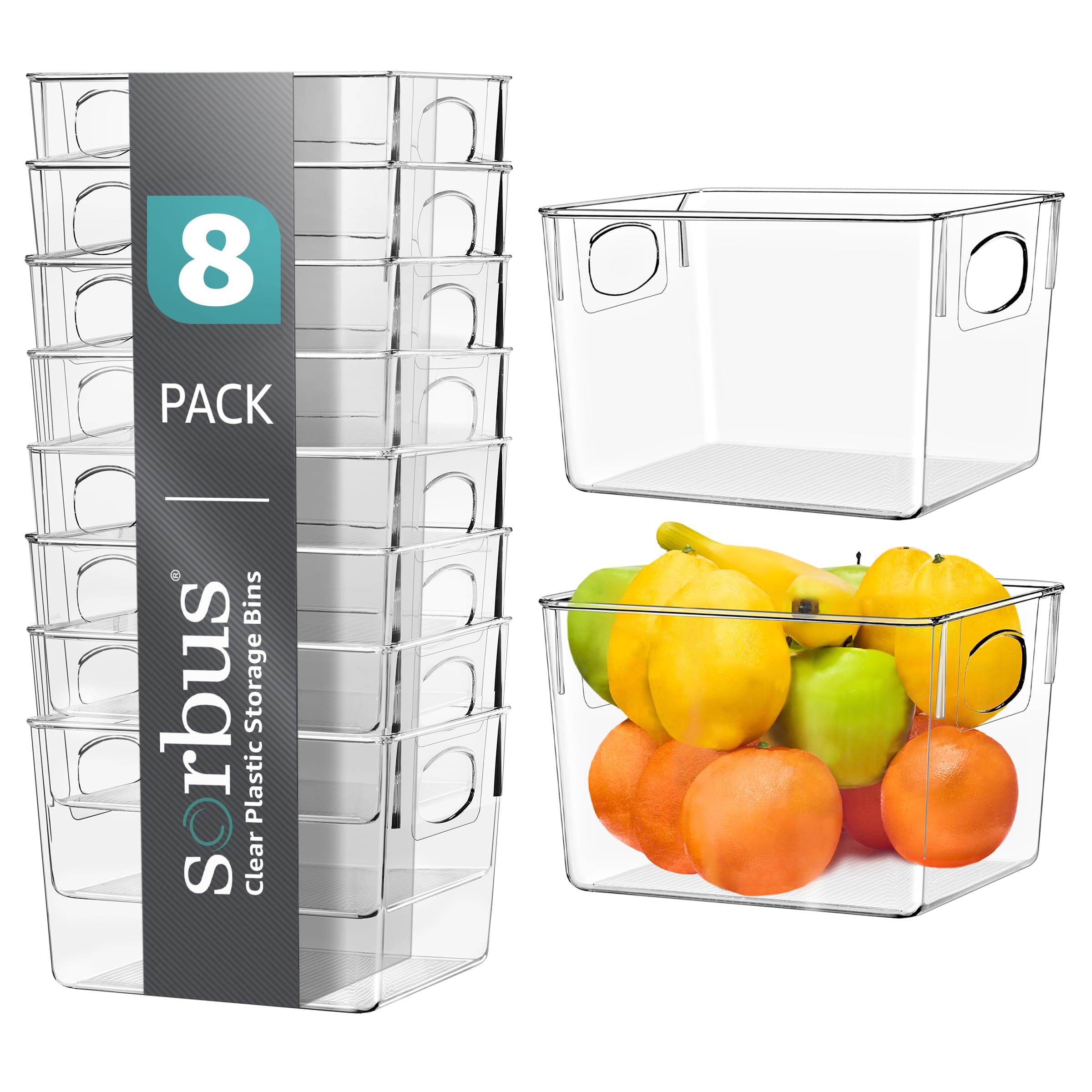 Sorbus cajas transparentes con mango para estanterías, acceso rápido al contenido.