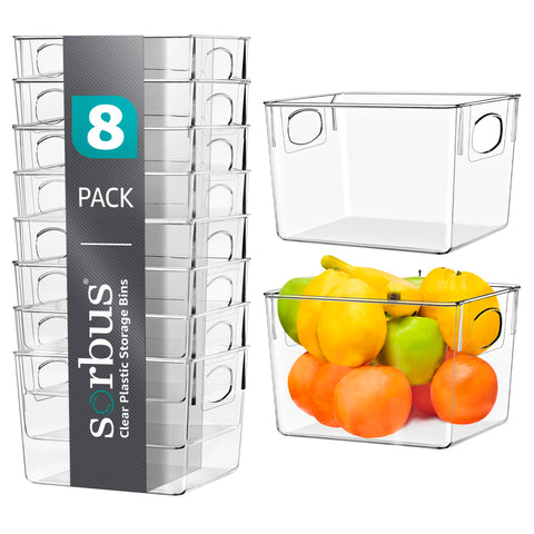 Sorbus cajas transparentes con mango para estanterías, acceso rápido al contenido.