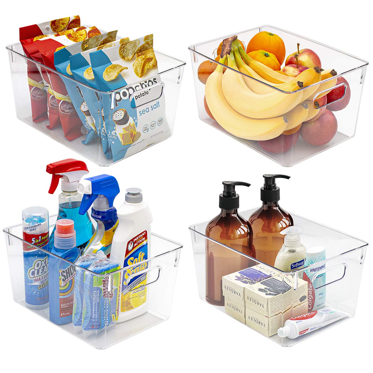 Cajas Sorbus transparentes con manijas integradas, extracción cómoda desde estantes.
