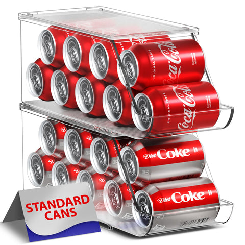 Organizador Sorbus para latas en refrigerador, visibilidad clara para elegir bebidas.